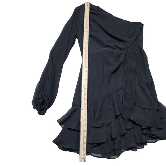 Michael Costello X‎ Revolve Black One-Shoulder Long Sleeve Ruffle Mini Dress M - Picture 7 of 9